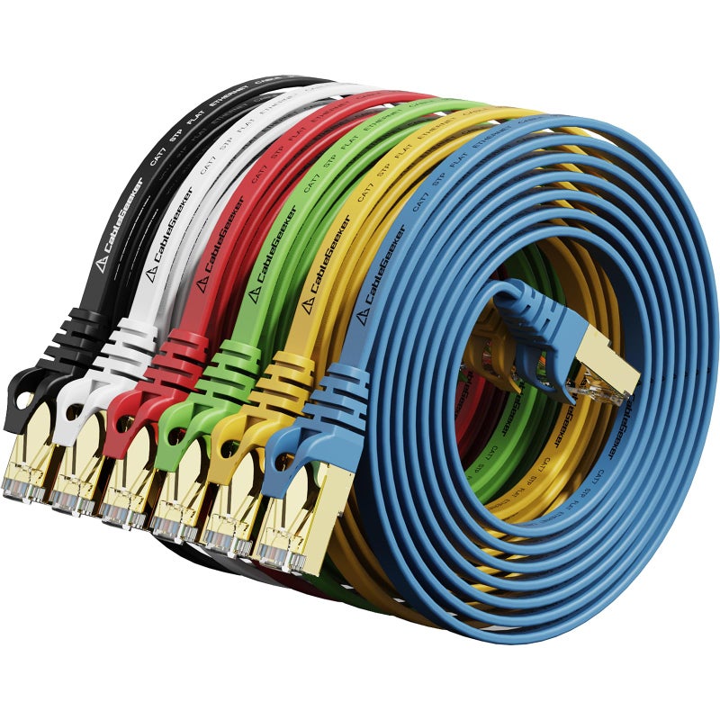 CableGeeker Cat 7 Shielded Ethernet Cable 5 ft 6 Pack (Highest Speed Cable) Cat7 Flat Ethernet Patch Cables - Internet Cable for Modem, Router, LAN, Computer - Compatible with Cat 5eï¼ŒCat 6 Network - Image 1